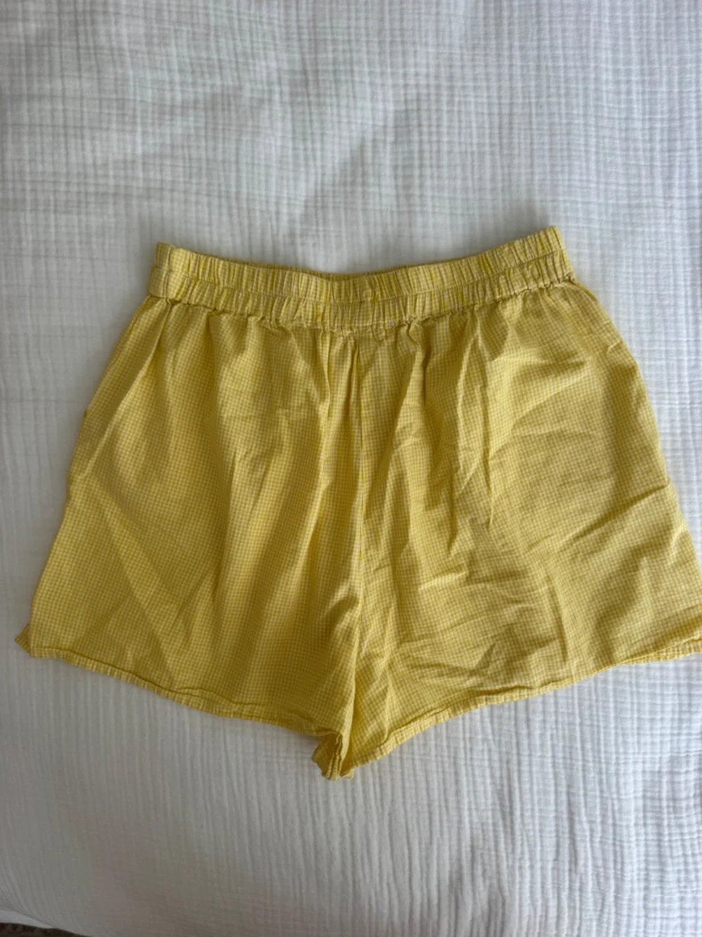 Yellow Gingham Cotton Shorts